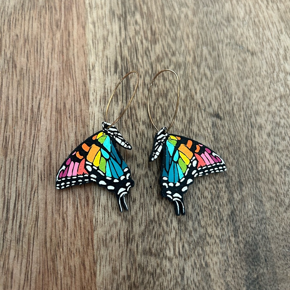 Handpainted Butterfly Earrings - Picture 4 of 4